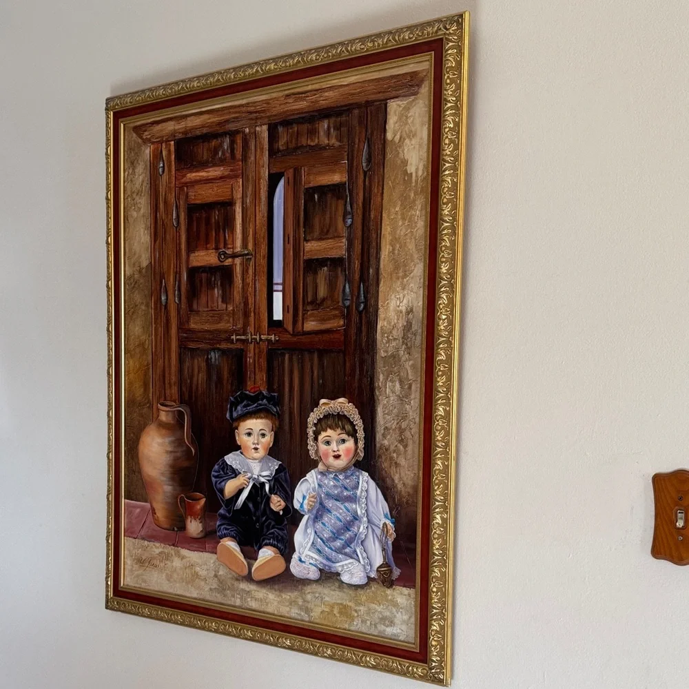 Charming Rustic Framed Art with Dolls